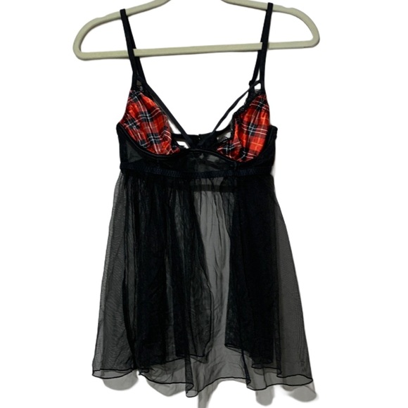 Victoria's Secret Tops - Victoria’s Secret Plaid Panel Sheer Bottom Teddy Tank Top